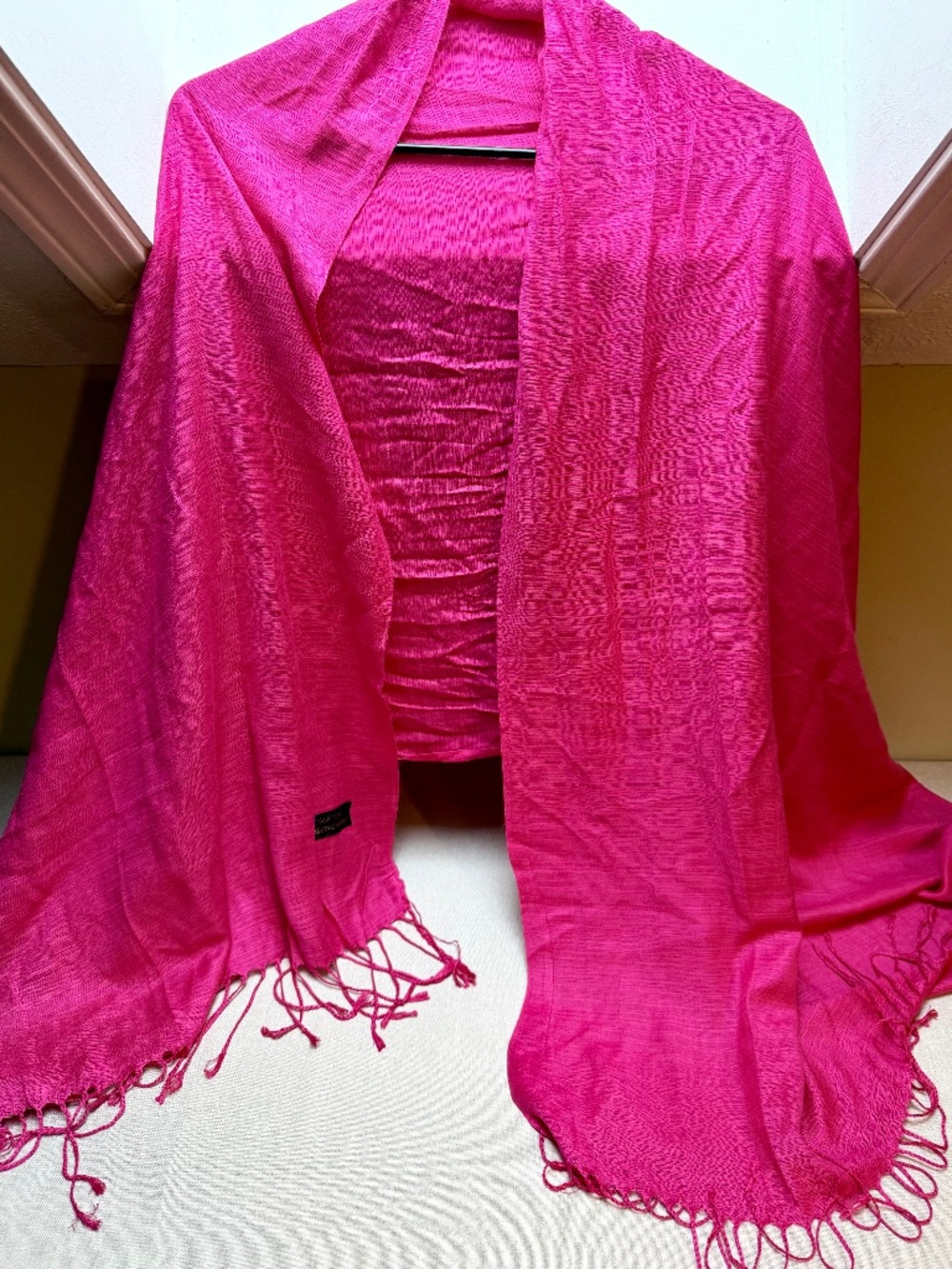 Fushcia Hot Pink Pure Silk Wrap Fringed Scarf 72” x 28”